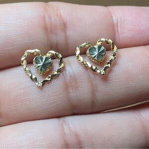 14K Yellow Gold Heart Studs